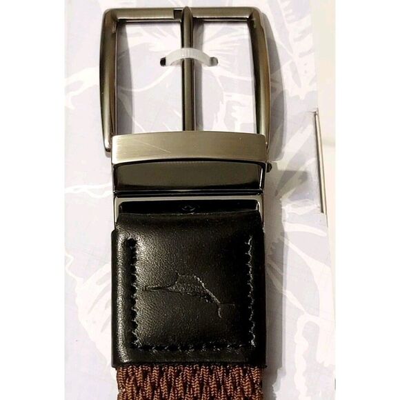 Tommy Bahama Mens Stretch Reversible Braided Belt Leather Black Brown L/XL 38-42 - Picture 9 of 12
